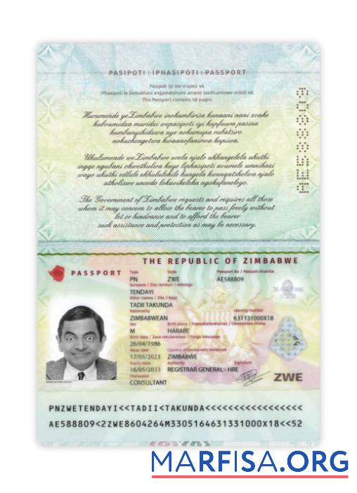 Blank Zimbabwe passport 2023 present real example